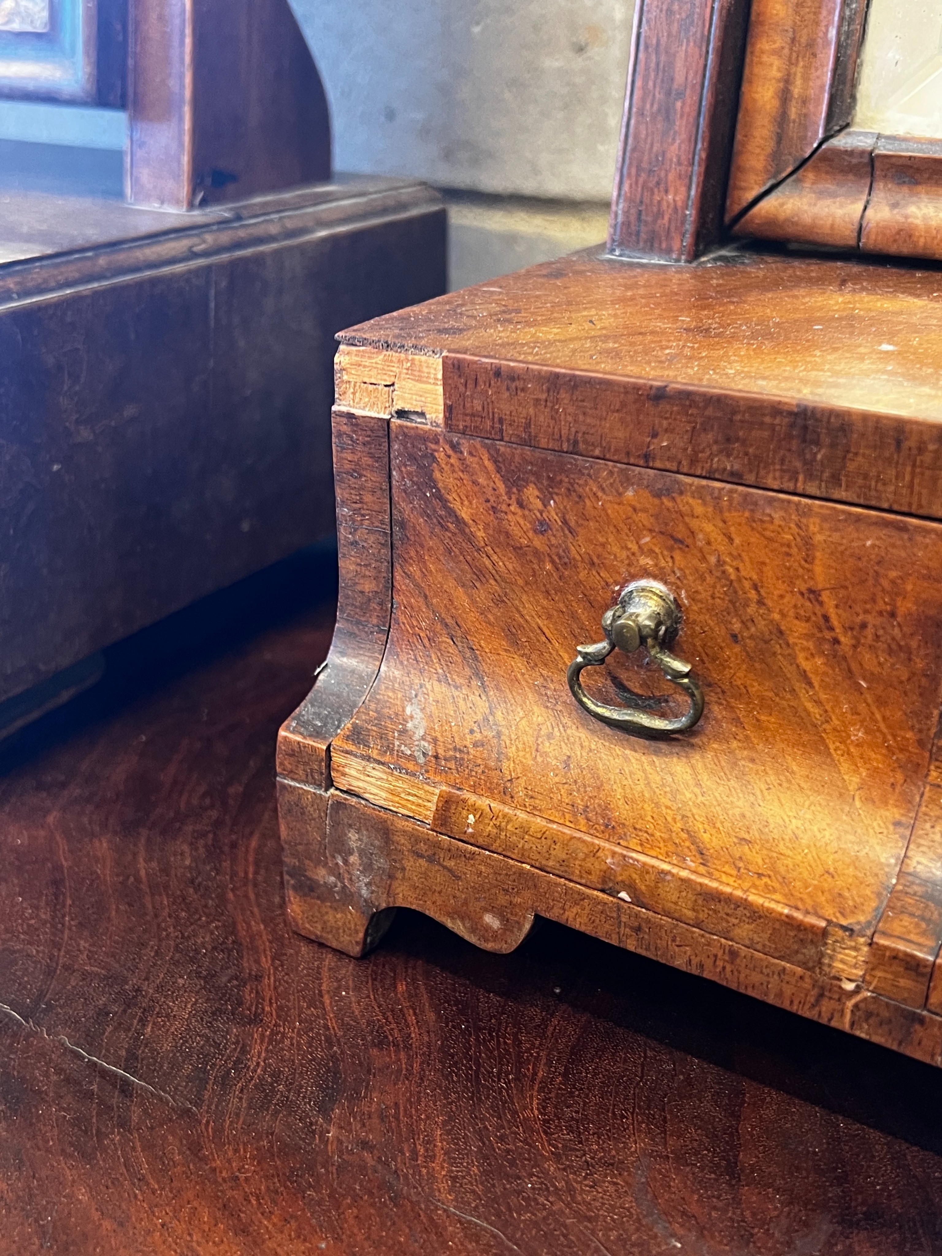 Two 18th century mahogany and walnut toilet mirrors, larger height 67cm